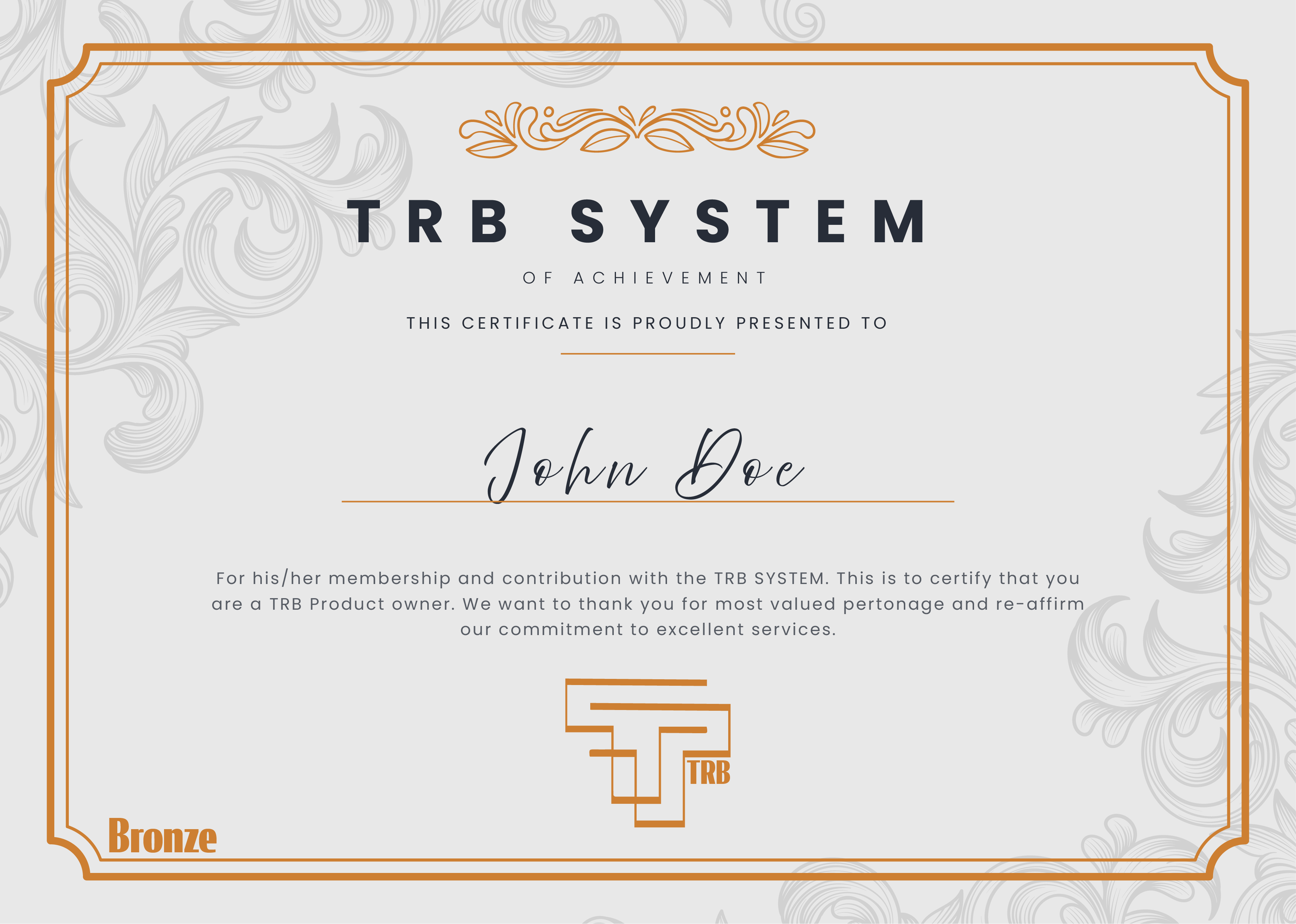 trb system certificate bronze